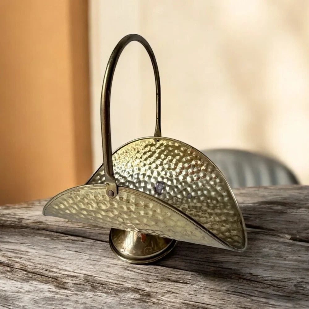 intage hammered brass basket, potentially made in Holland by Nijhof Zevenaar